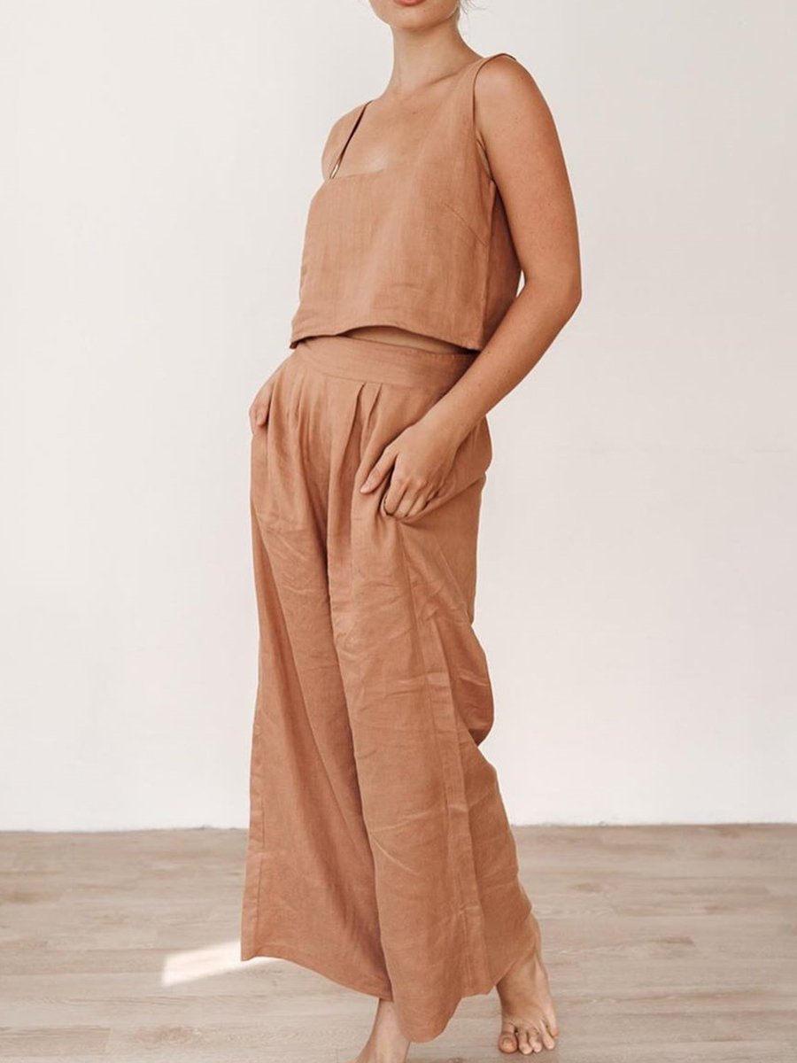 Casual Loose Solid Color Sleeveless Two-piece Suit