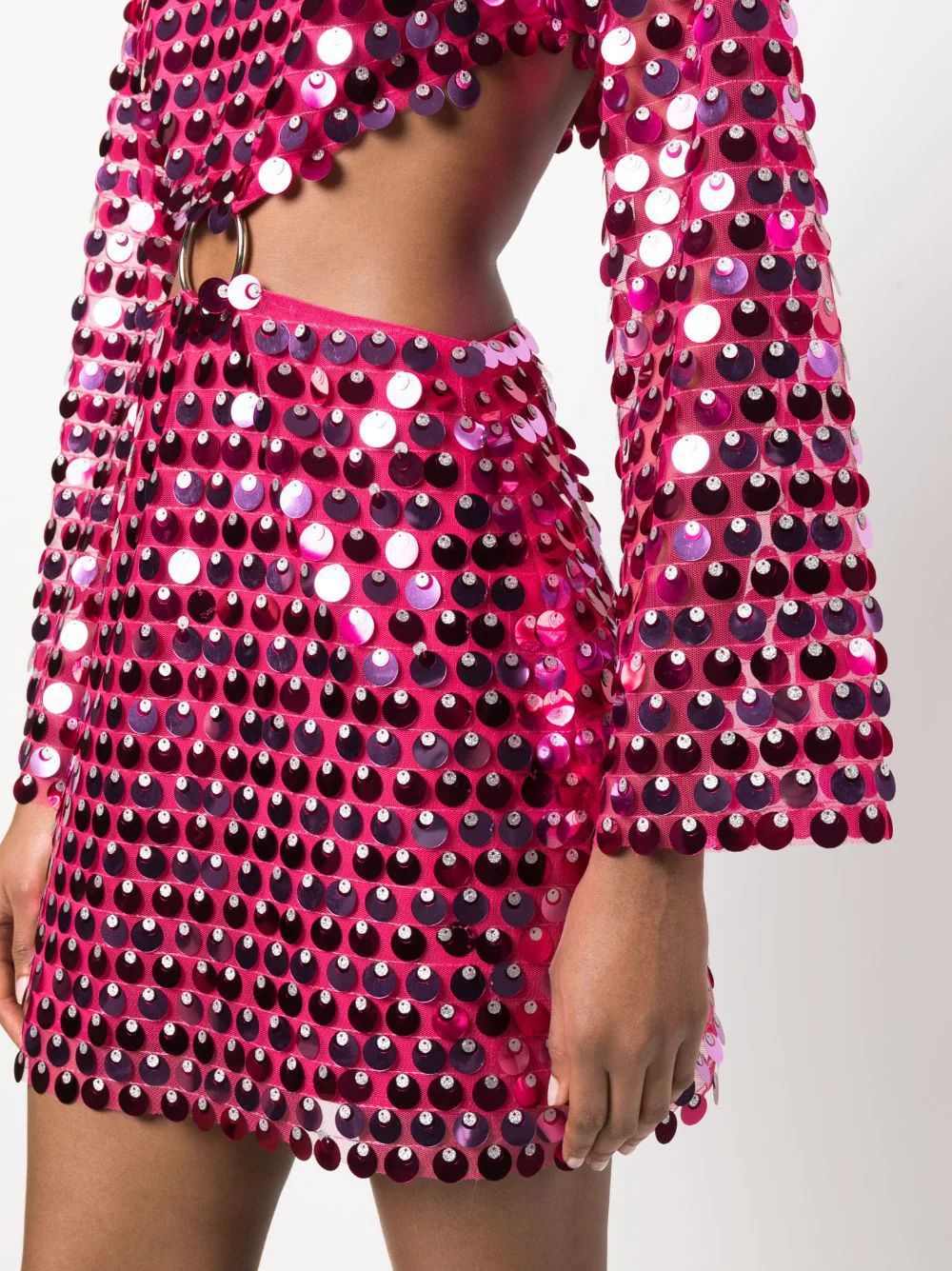 Sequin Long Sleeve Cut-Out Bodycon Dress with Flared Sleeves