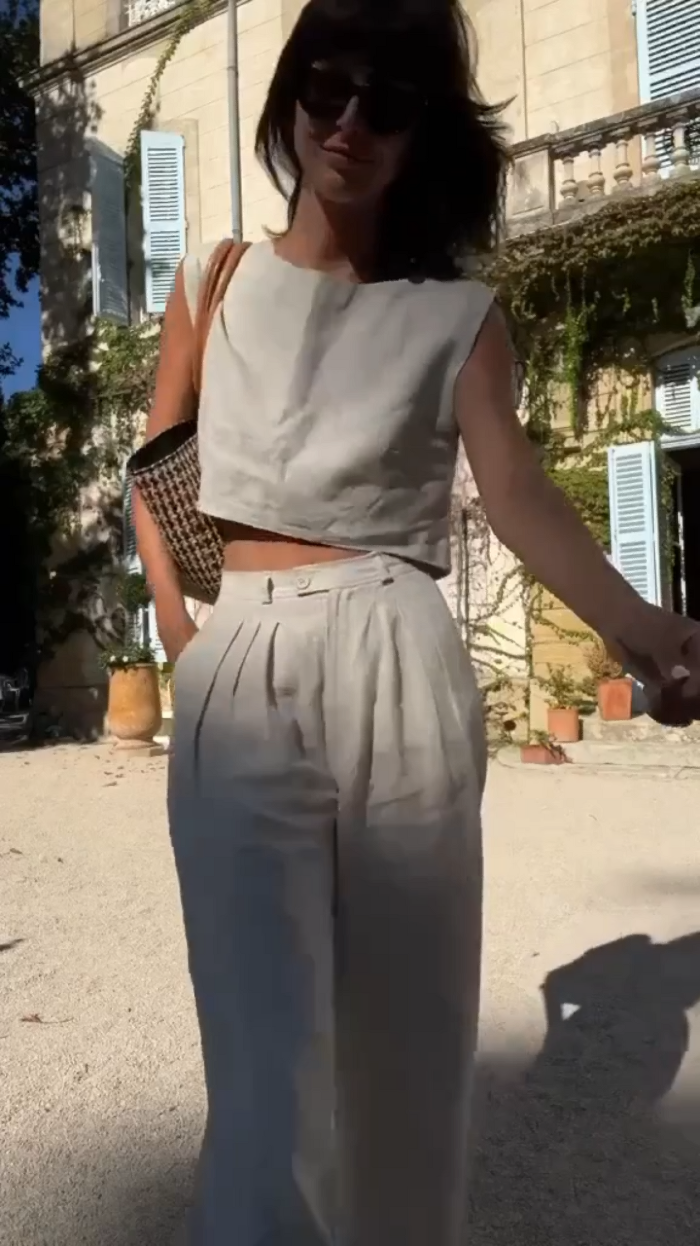 Linen Blend Cropped Tank & Pleated Wide-Leg Pants Co-ord Set