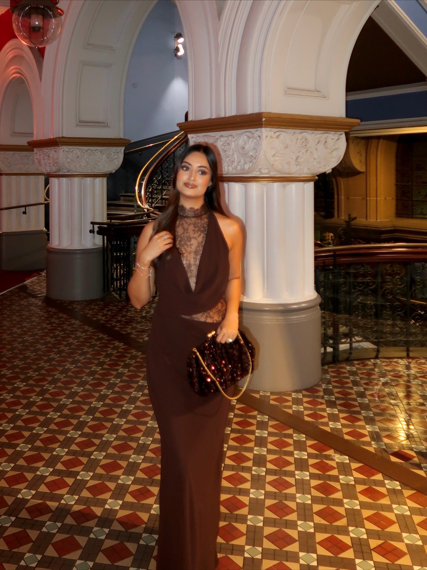 Halter Neck Lace Patchwork Bodycon Maxi Dress