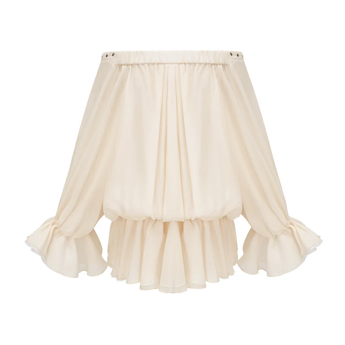 Lisette Off-Shoulder Chiffon Mini Dress with Lace-Up Front and Flared Hem