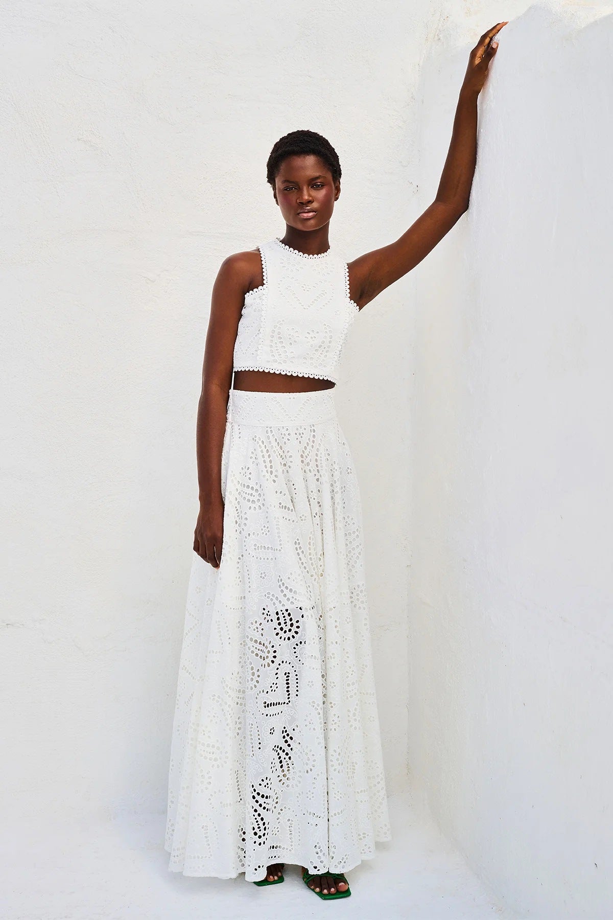 Paris Dreaming Embroidered Lace Crop Top & Maxi Skirt Two-Piece Set