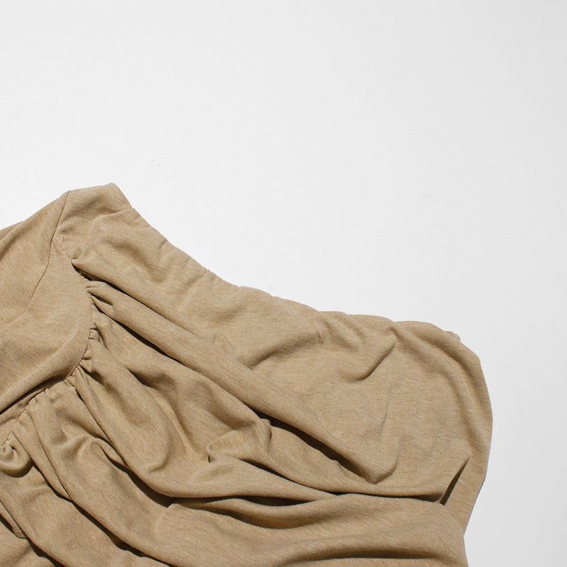 Asymmetrical Shoulder Ruched High Waist Maxi Dress