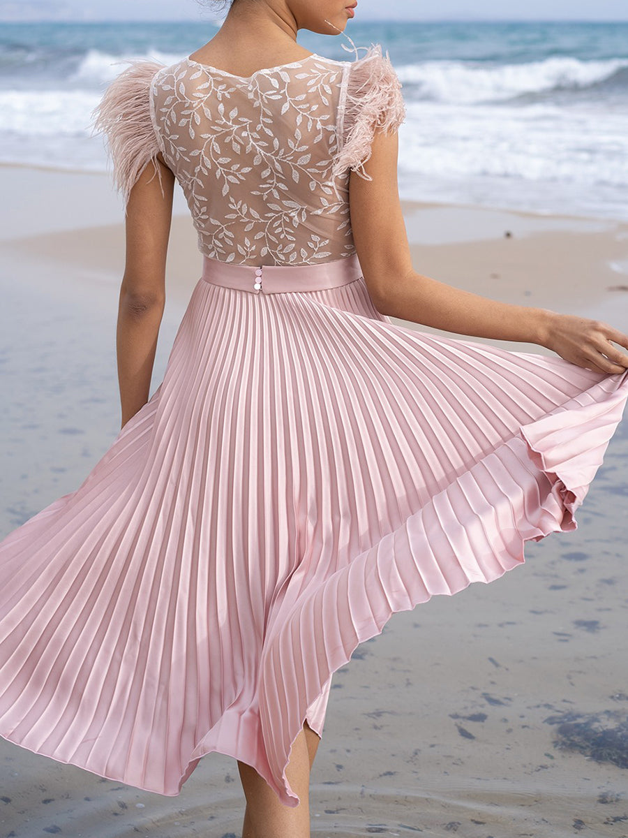 Elegant mesh pleated midi dress