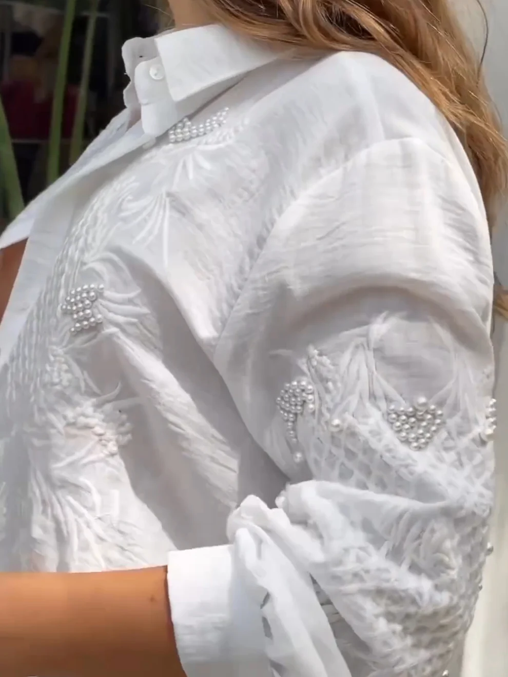 Embellished Textured Shirt & Wide-Leg Pants Co-ord Set