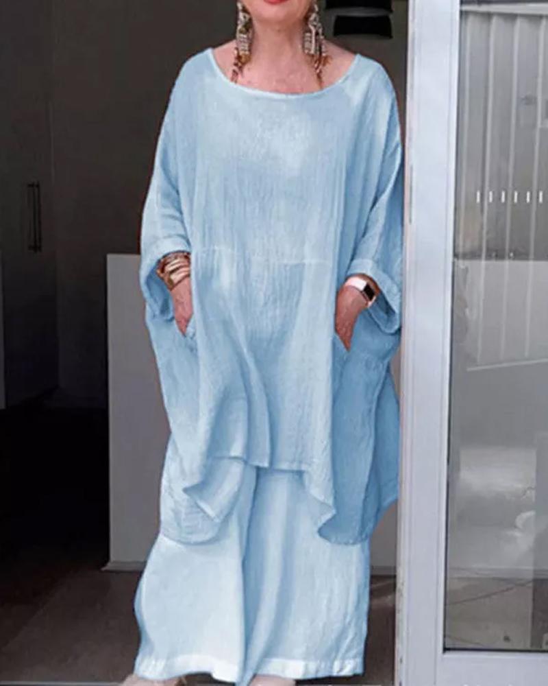 Round Neck Long Sleeve Irregular Loose Suit