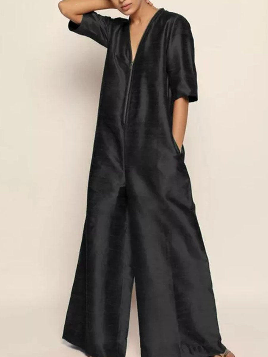 Solid Color Breathable Loose Jumpsuit