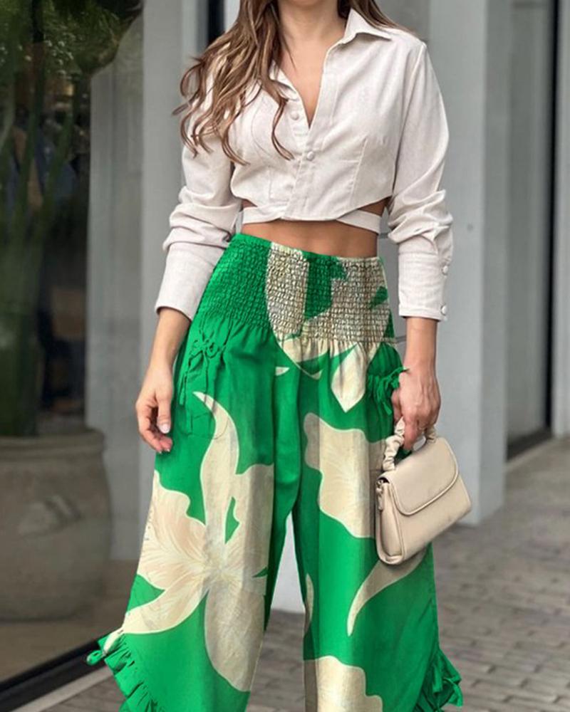 Sexy Bandage Shirt Lace Capri Suit