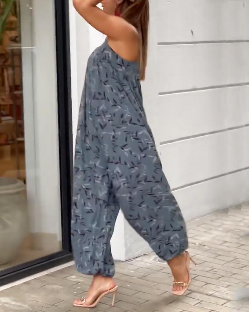 Casual Print Suspender Jumpsuit