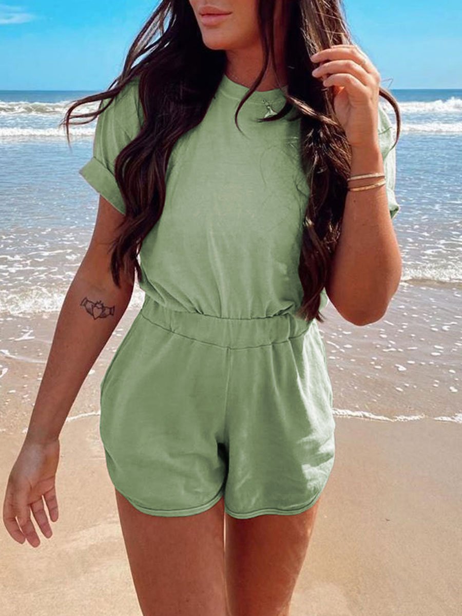 Casual Loose Round Neck Short Sleeve Two-piece Suit