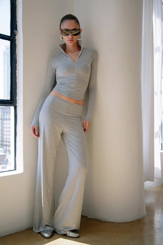 Half-Zip Crop Top & Flare Pants Co-ord Set