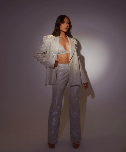 Sequin Three-Piece Blazer Set (Blazer, Bralette & Trousers)