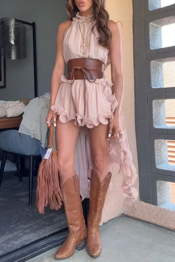 Chiffon Ruffle Halter Mini Skirt Two-Piece Set