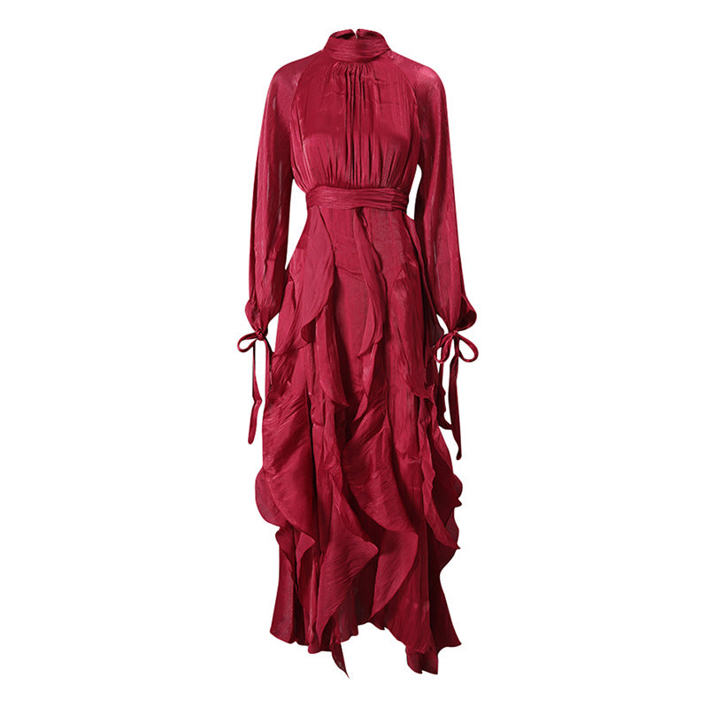 Estella Puff Sleeve Maxi Dress with Ruffle Trim and Bow Detail