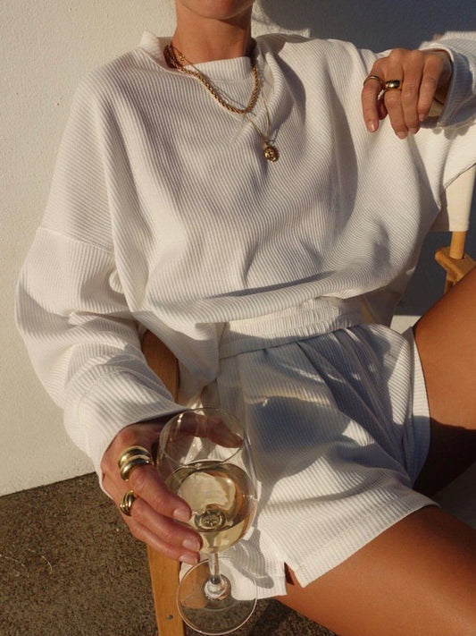 Fashion Casual Long Sleeve Solid Color Round Neck Two-piece Suit