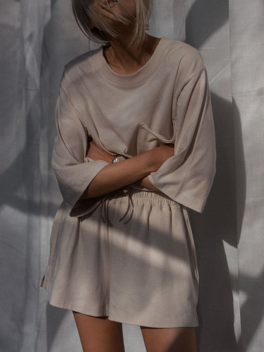 Women's Solid Color Casual Short Sleeve And Shorts Suit