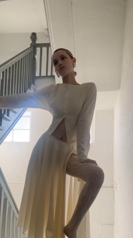 Cutout Button-Up Top & Midi Skirt Co-ord Set