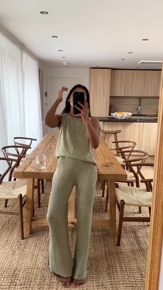 Sleeveless Knit Top & Flare Pants Co-ord Set