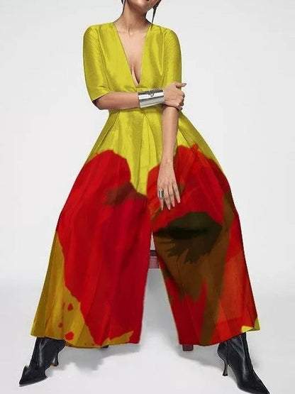 Contrast Printed Long Jumpsuit