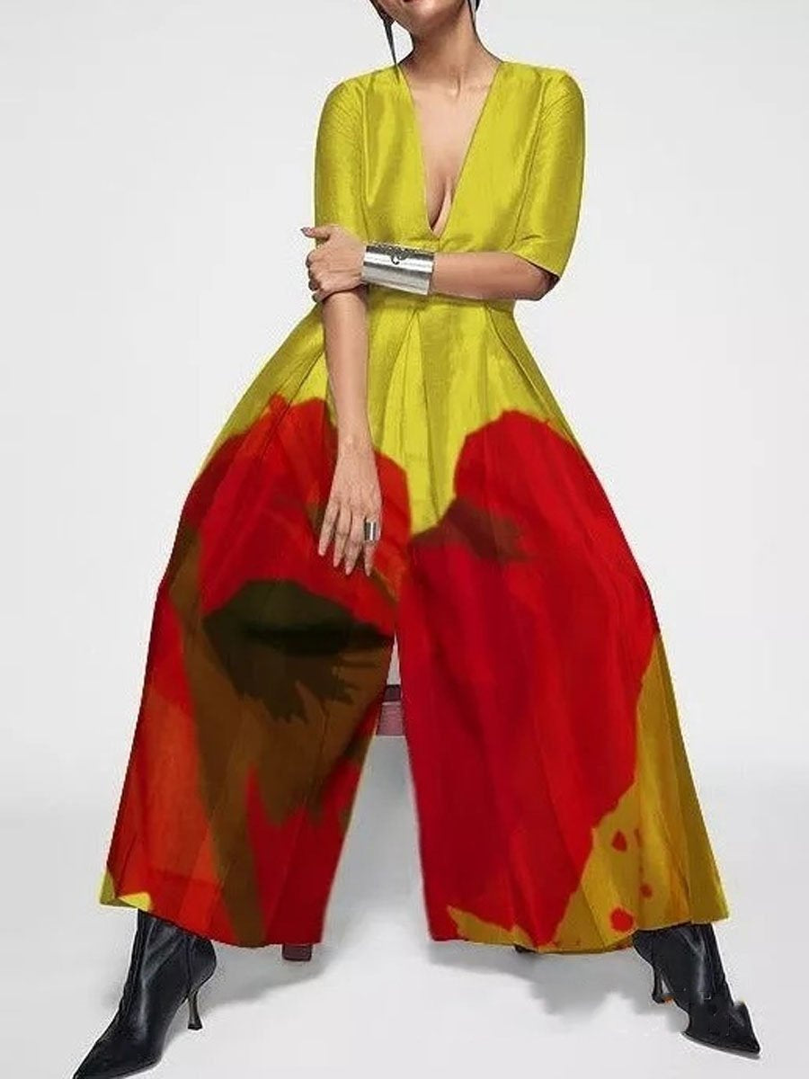 Contrast Printed Long Jumpsuit