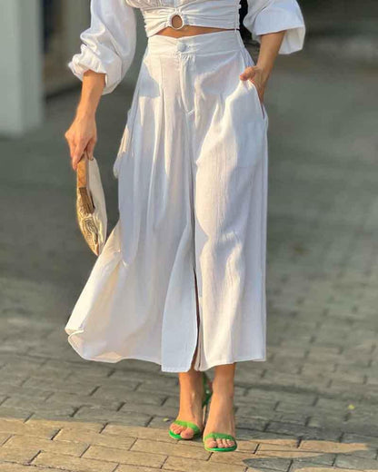 Elegante traje de dos piezas de color sólido 