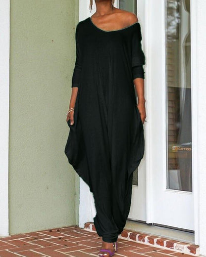 Irregular Medium Sleeve Loose Jumpsuit