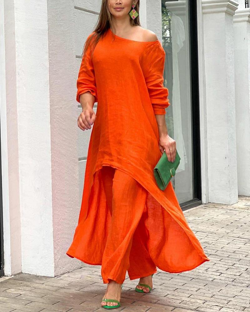 Traje casual de dos piezas de color liso 