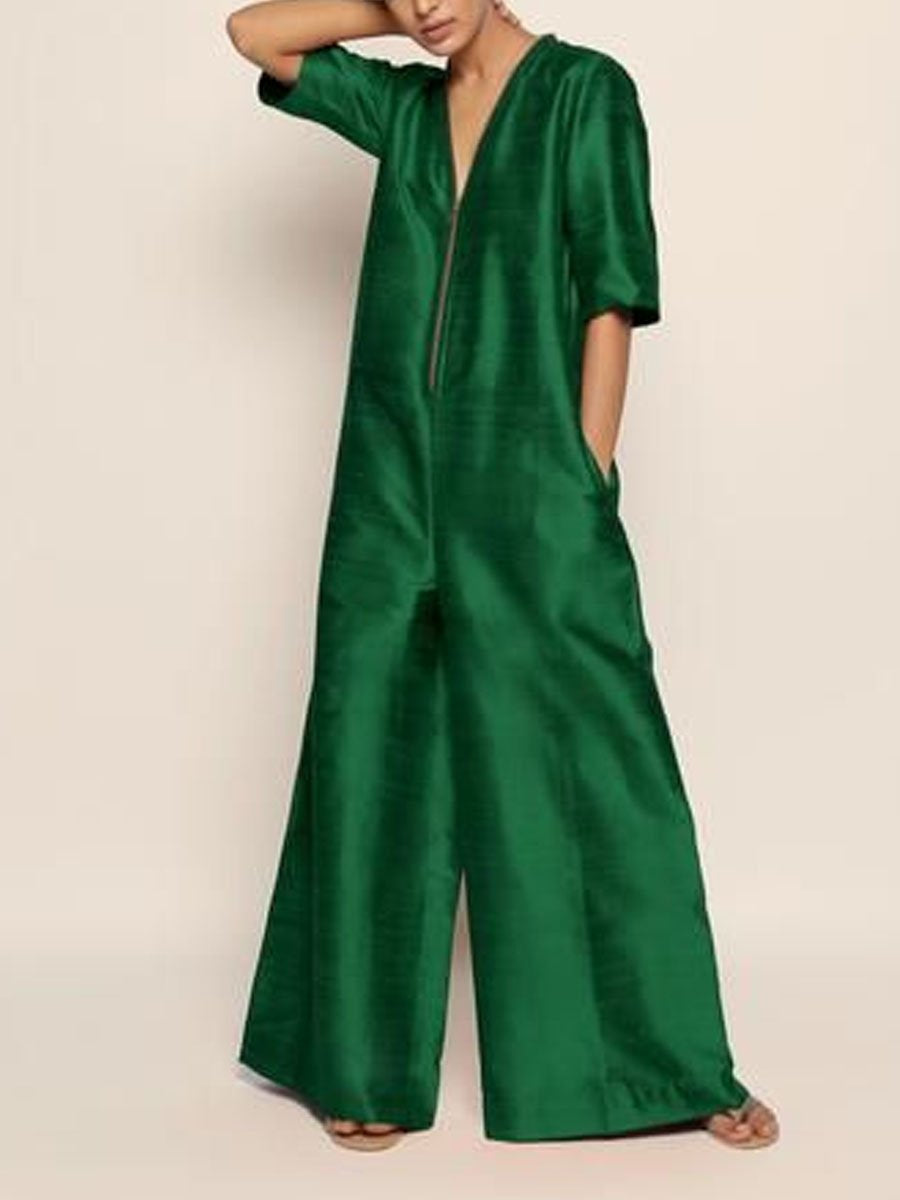 Solid Color Breathable Loose Jumpsuit