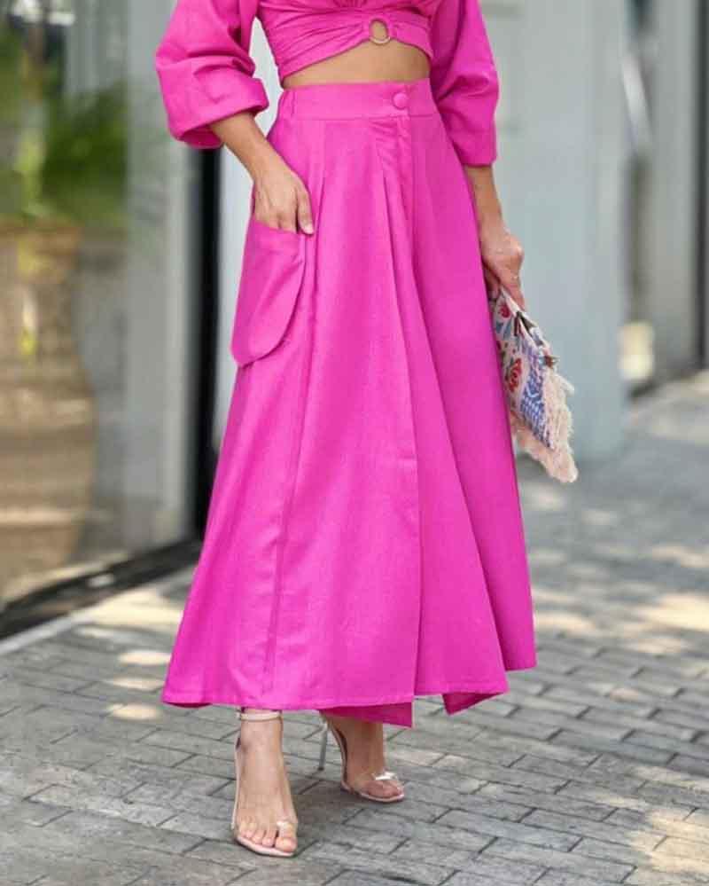 Elegante traje de dos piezas de color sólido 