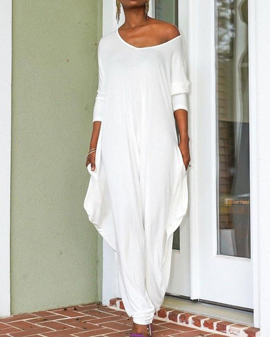 Irregular Medium Sleeve Loose Jumpsuit