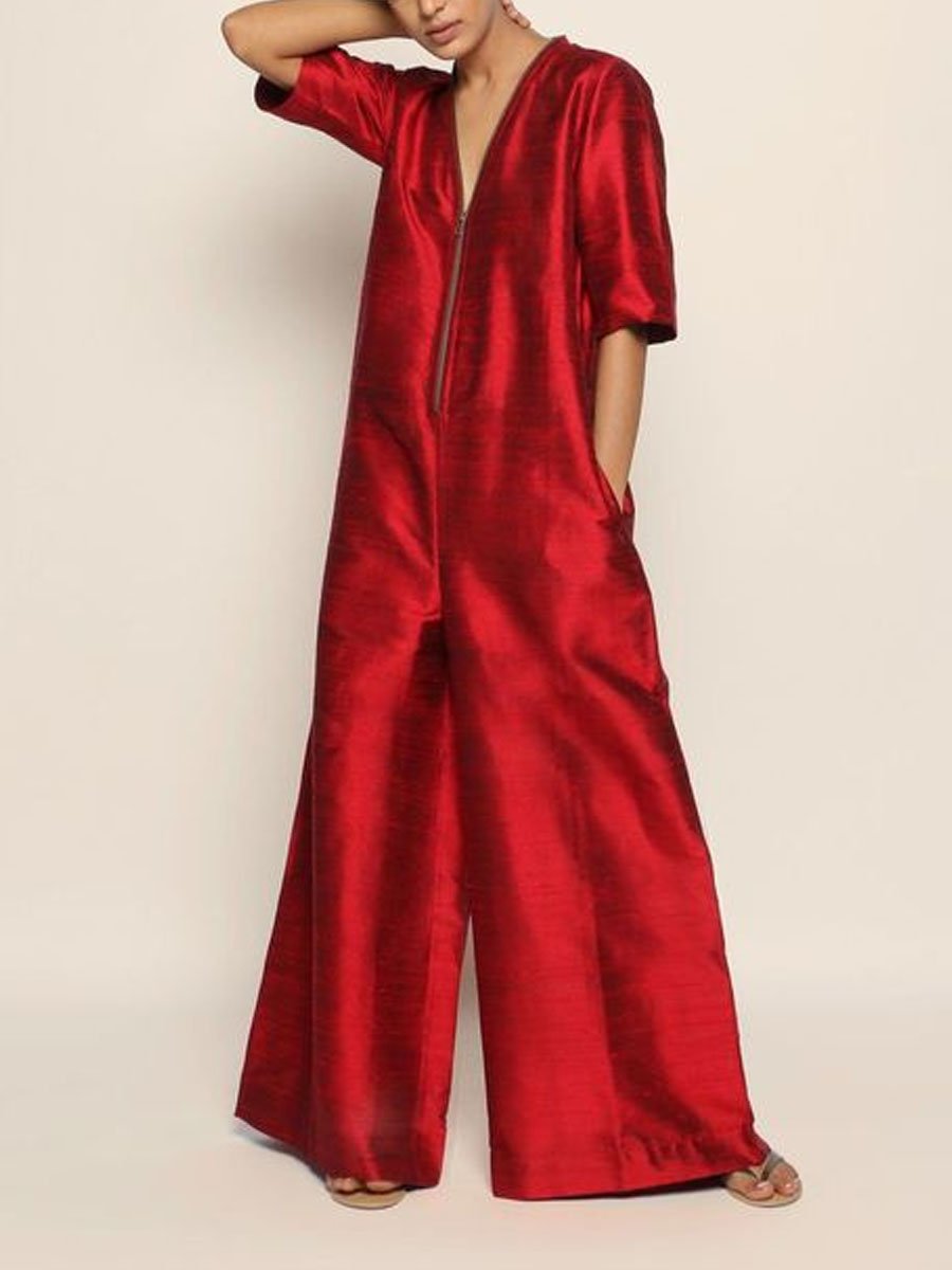 Solid Color Breathable Loose Jumpsuit