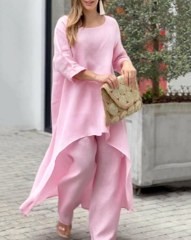 Traje casual de dos piezas de color liso 