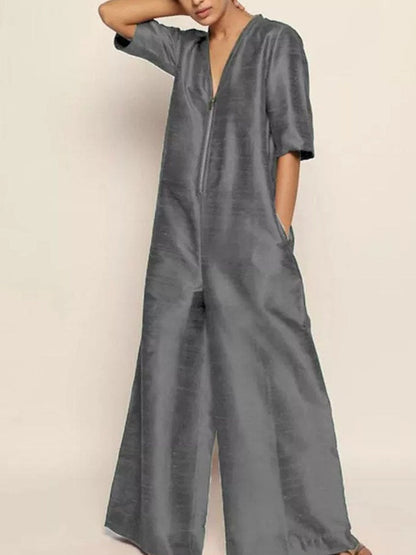 Solid Color Breathable Loose Jumpsuit