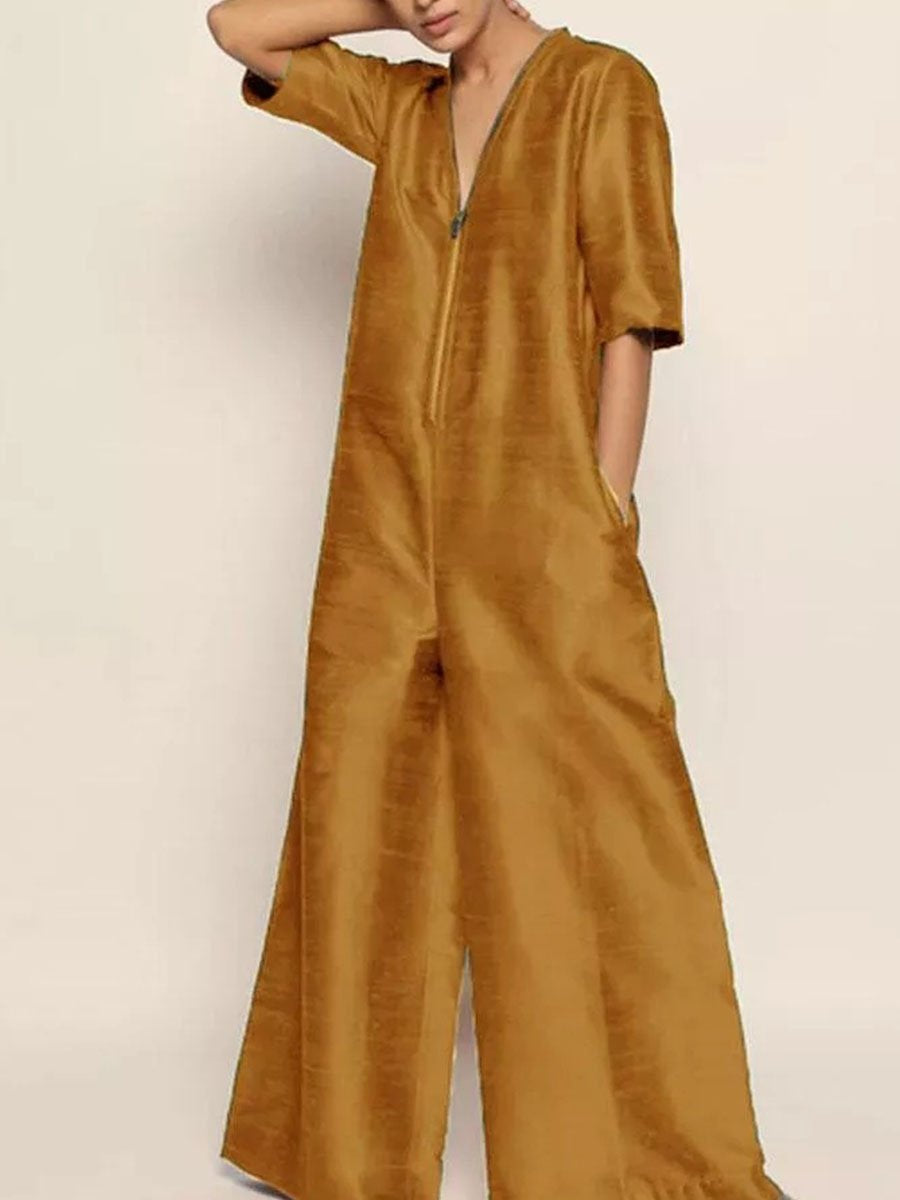 Solid Color Breathable Loose Jumpsuit