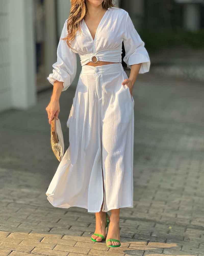 Elegante traje de dos piezas de color sólido 