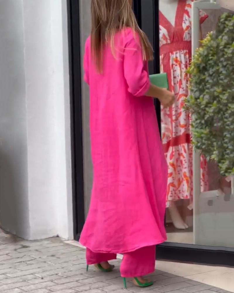 Traje casual de dos piezas de color liso 