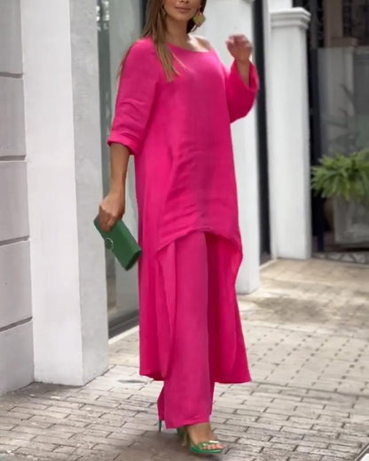 Traje casual de dos piezas de color liso 