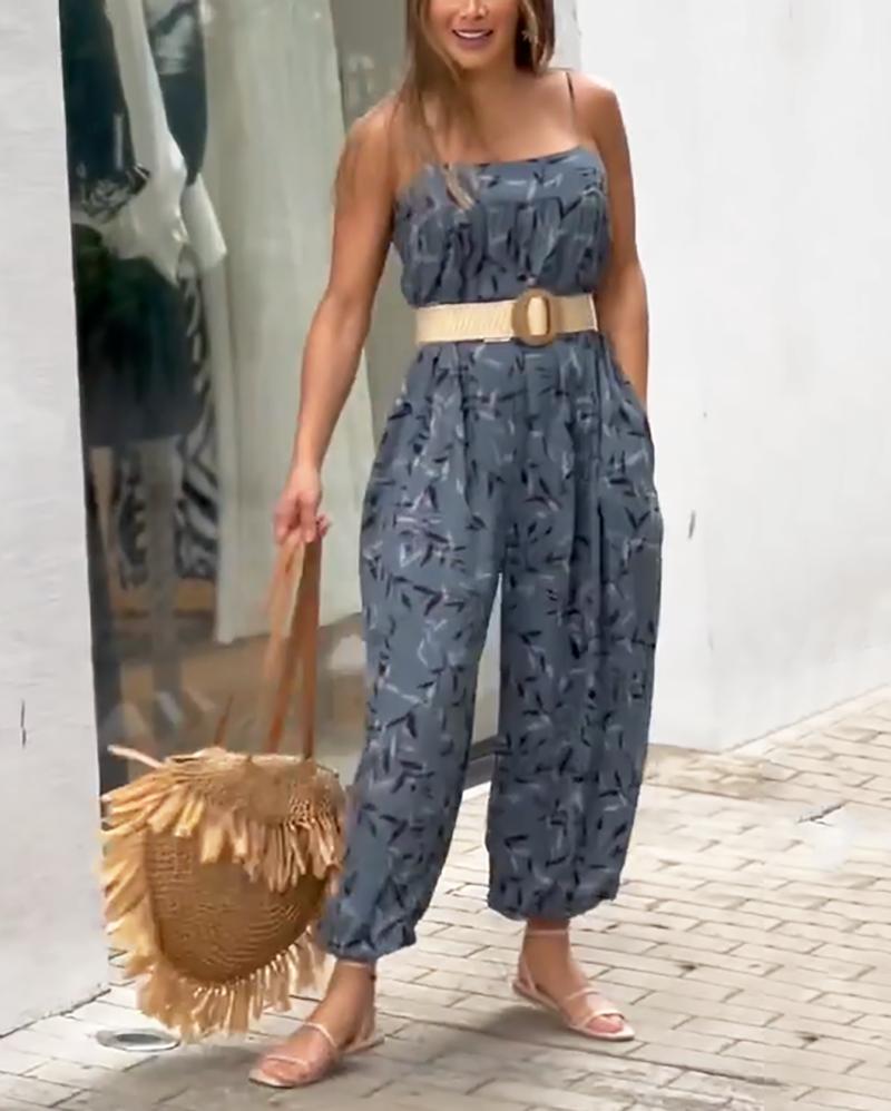 Casual Print Suspender Jumpsuit