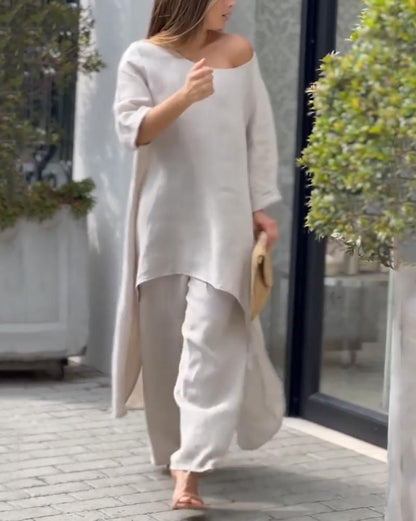 Traje casual de dos piezas de color liso 