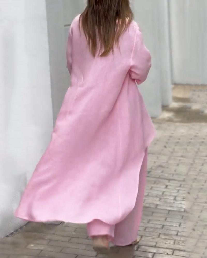 Traje casual de dos piezas de color liso 