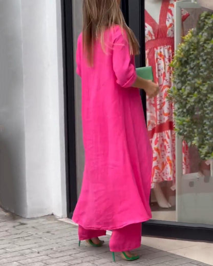 Traje casual de dos piezas de color liso 